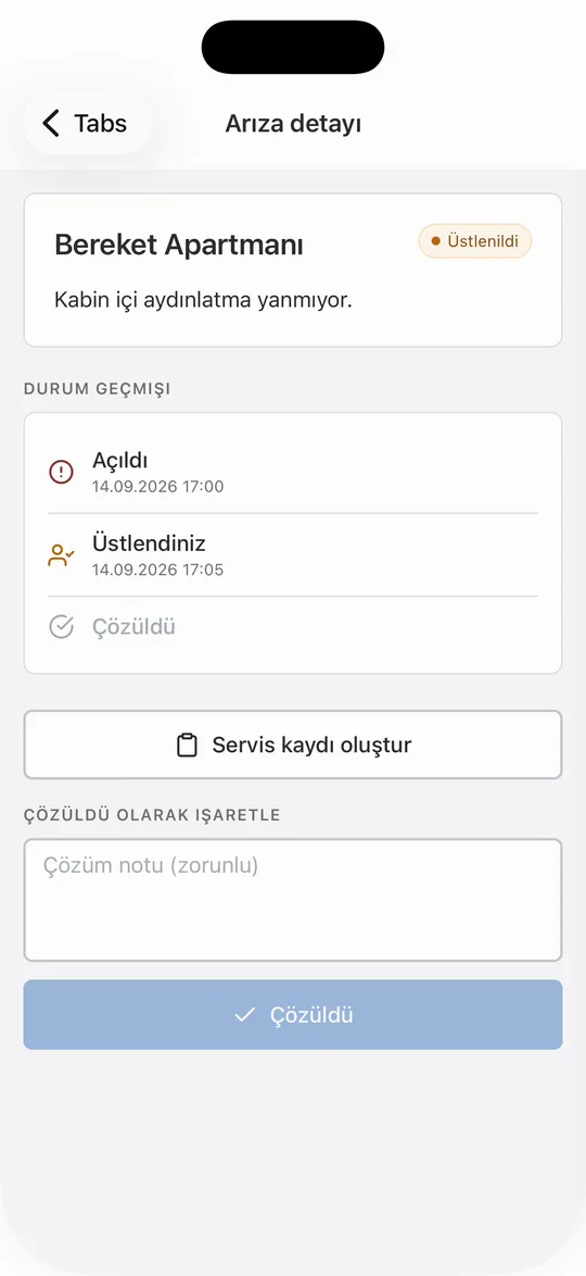 Bir arızanın durum geçmişi